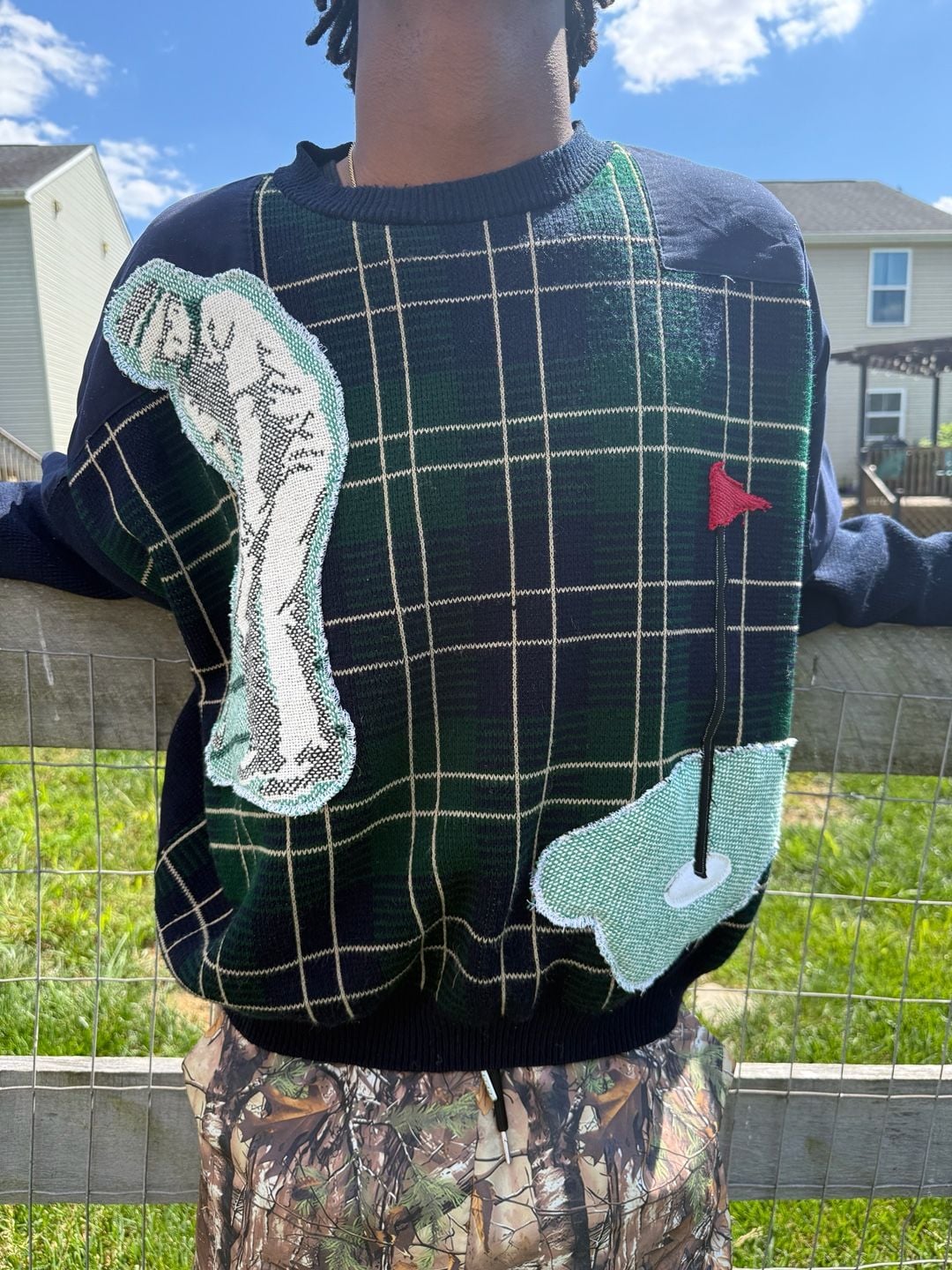 Vintage Reworked Rainwetters Golf Plaid Knit Sweater XL 3