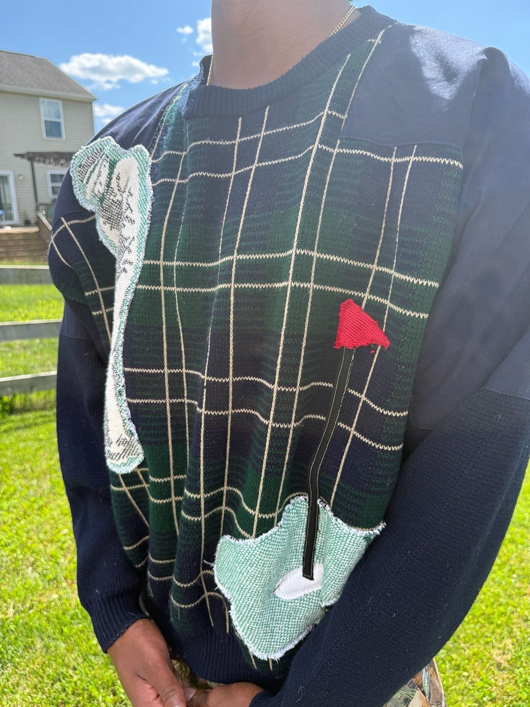 Vintage Reworked Rainwetters Golf Plaid Knit Sweater XL 4