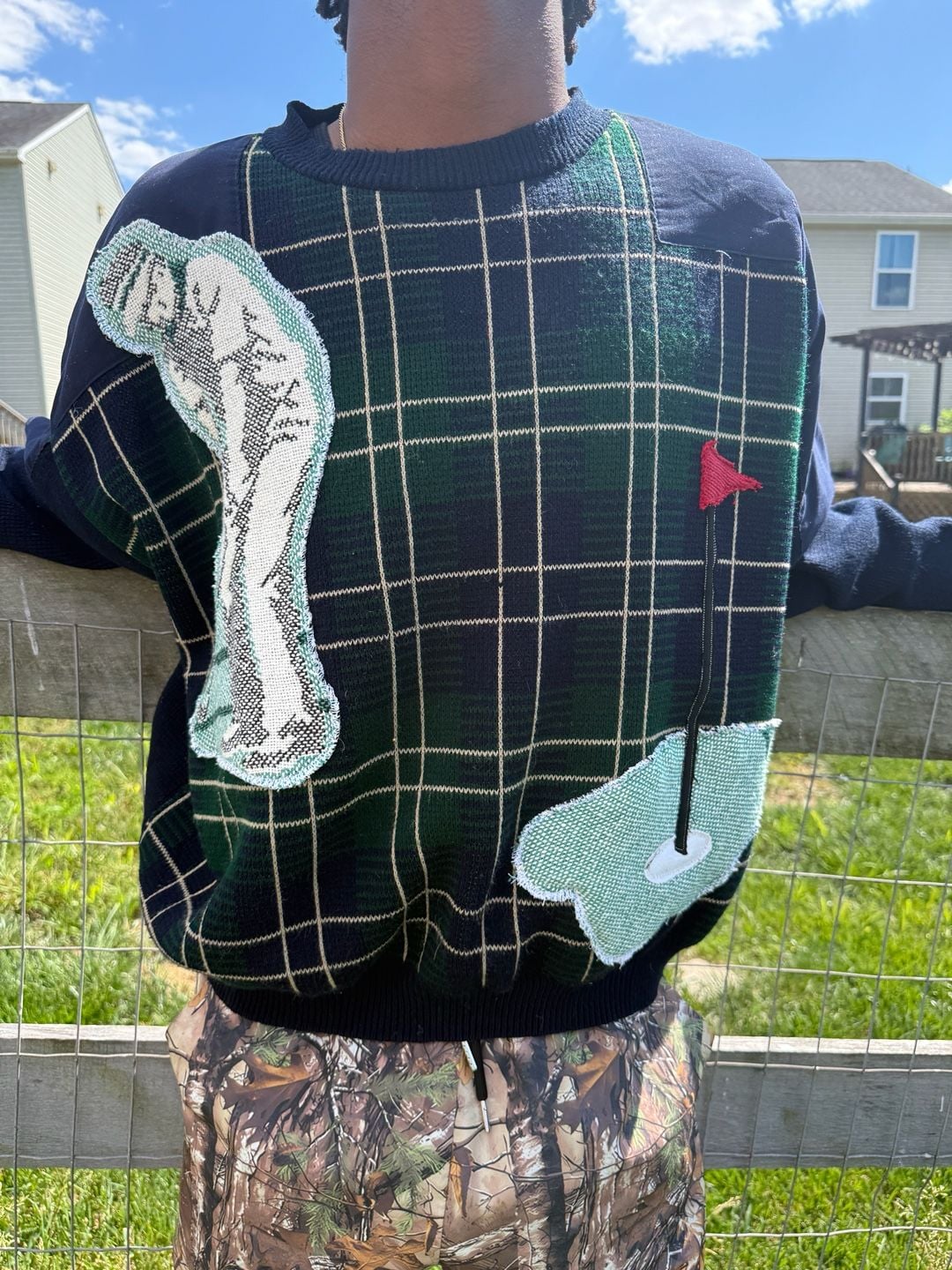 Vintage Reworked Rainwetters Golf Plaid Knit Sweater XL 5