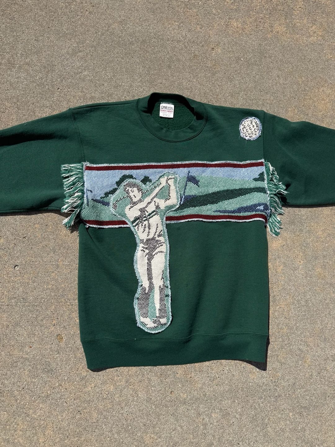 Vintage Reworked Oneita Power Sweats Golf Tapestry Applique Sweatshirt L 1