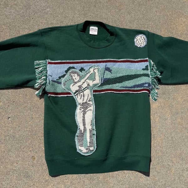 Vintage Reworked Oneita Power Sweats Golf Tapestry Applique Sweatshirt L