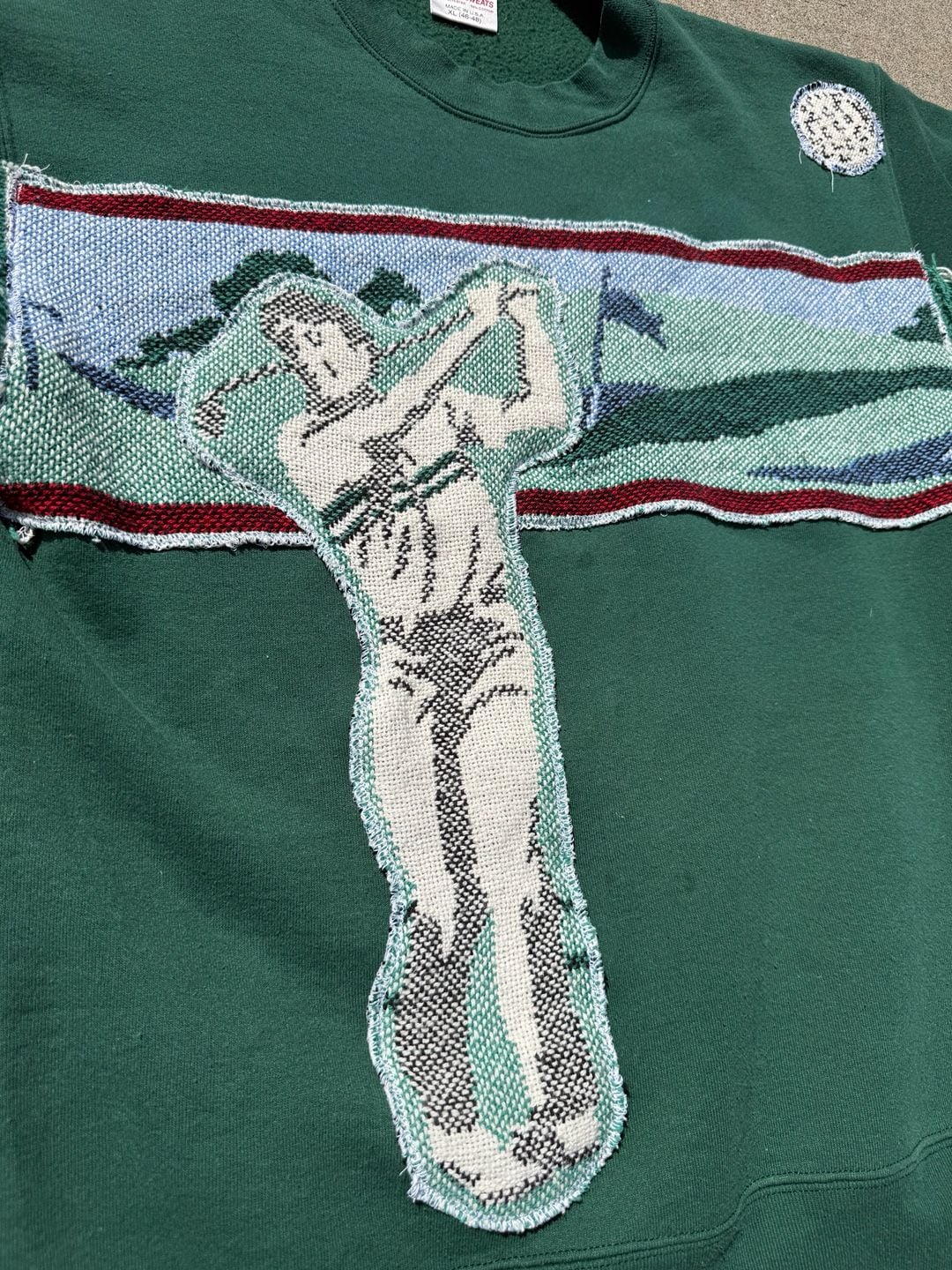 Vintage Reworked Oneita Power Sweats Golf Tapestry Applique Sweatshirt L 2