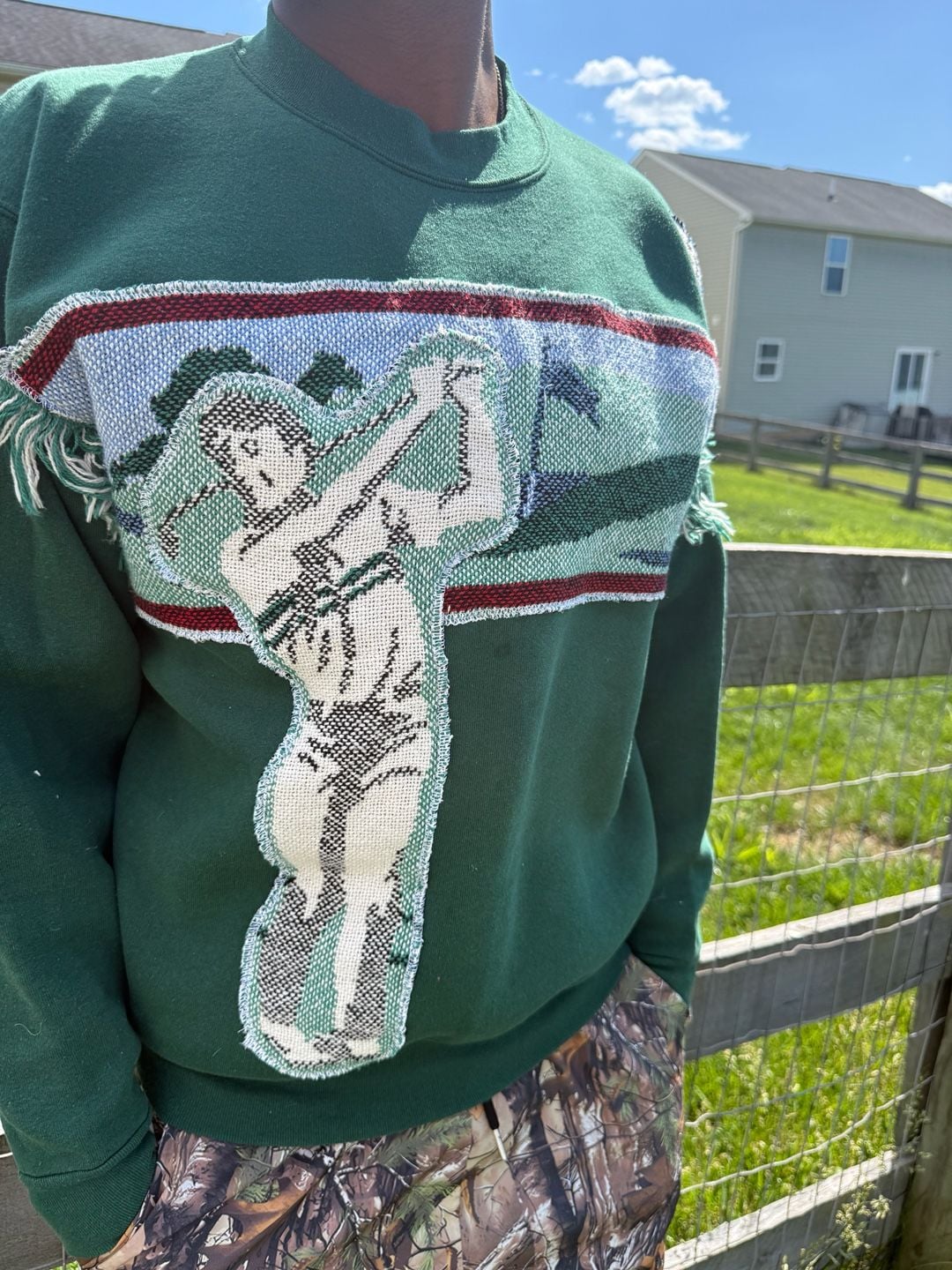 Vintage Reworked Oneita Power Sweats Golf Tapestry Applique Sweatshirt L 3