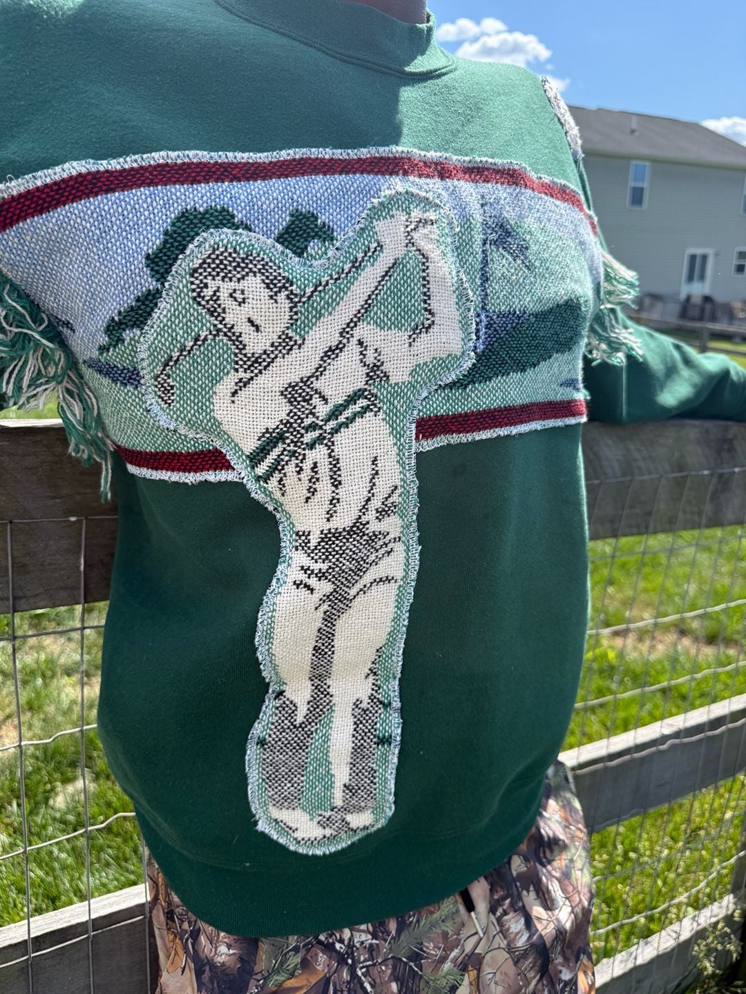Vintage Reworked Oneita Power Sweats Golf Tapestry Applique Sweatshirt L 5