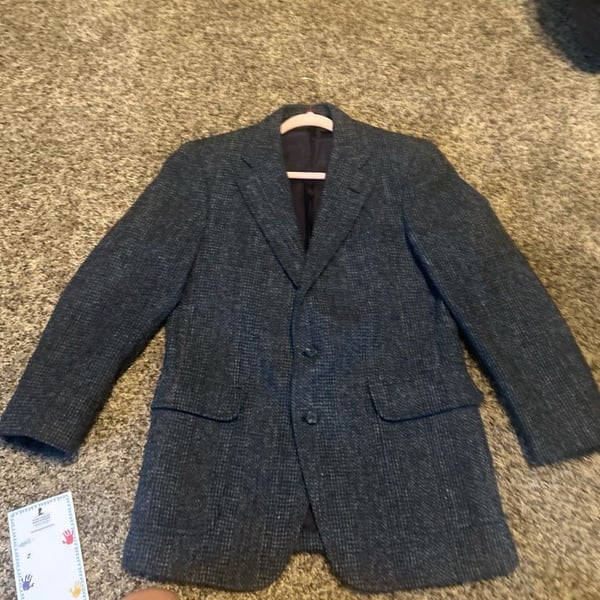 Vintage Harris Tweed Wool Sport Coat Blazer Charcoal Herringbone