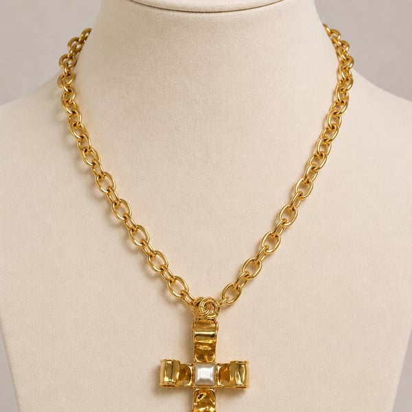 Chanel 1994 CC Cross Pendant Necklace - gold plated