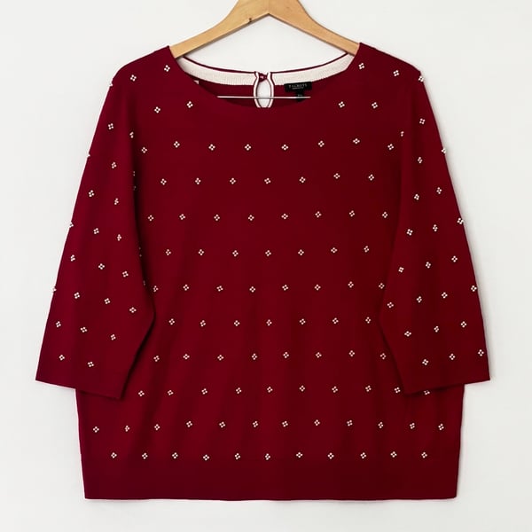 Talbots Women Petites 3Xp Red Pearl Embellished Sweater