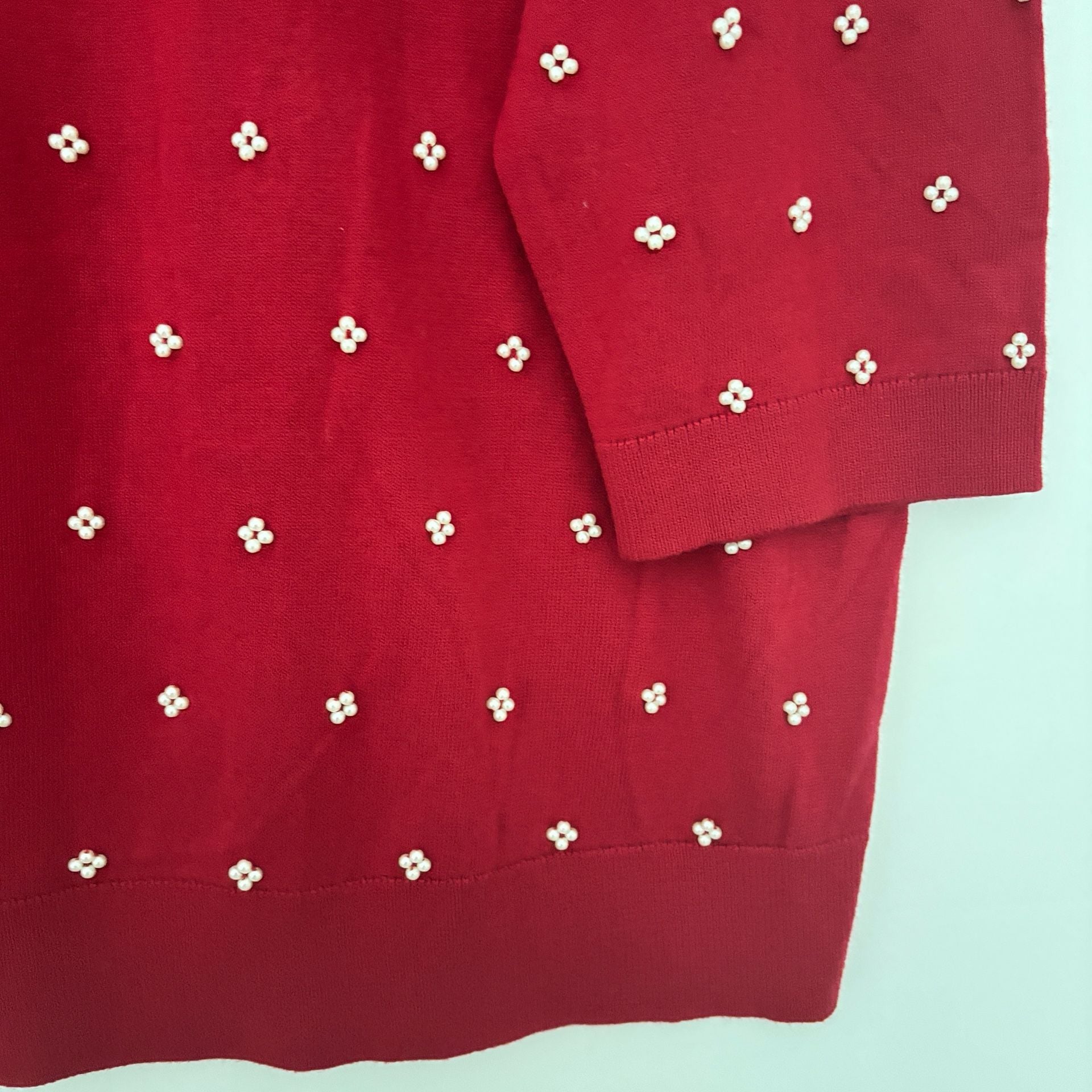 Talbots Women Petites 3Xp Red Pearl Embellished Sweater 6