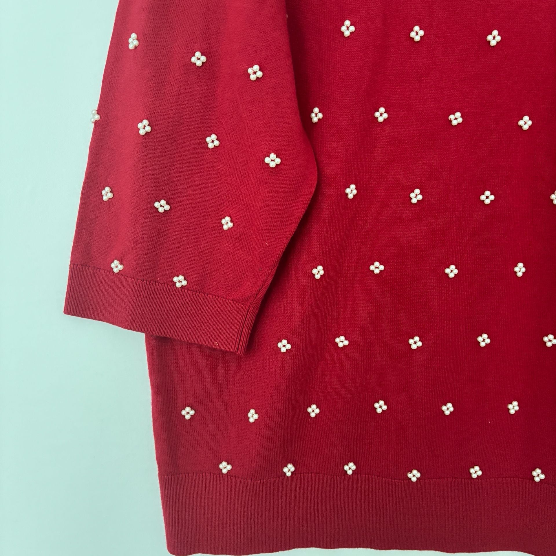 Talbots Women Petites 3Xp Red Pearl Embellished Sweater 7