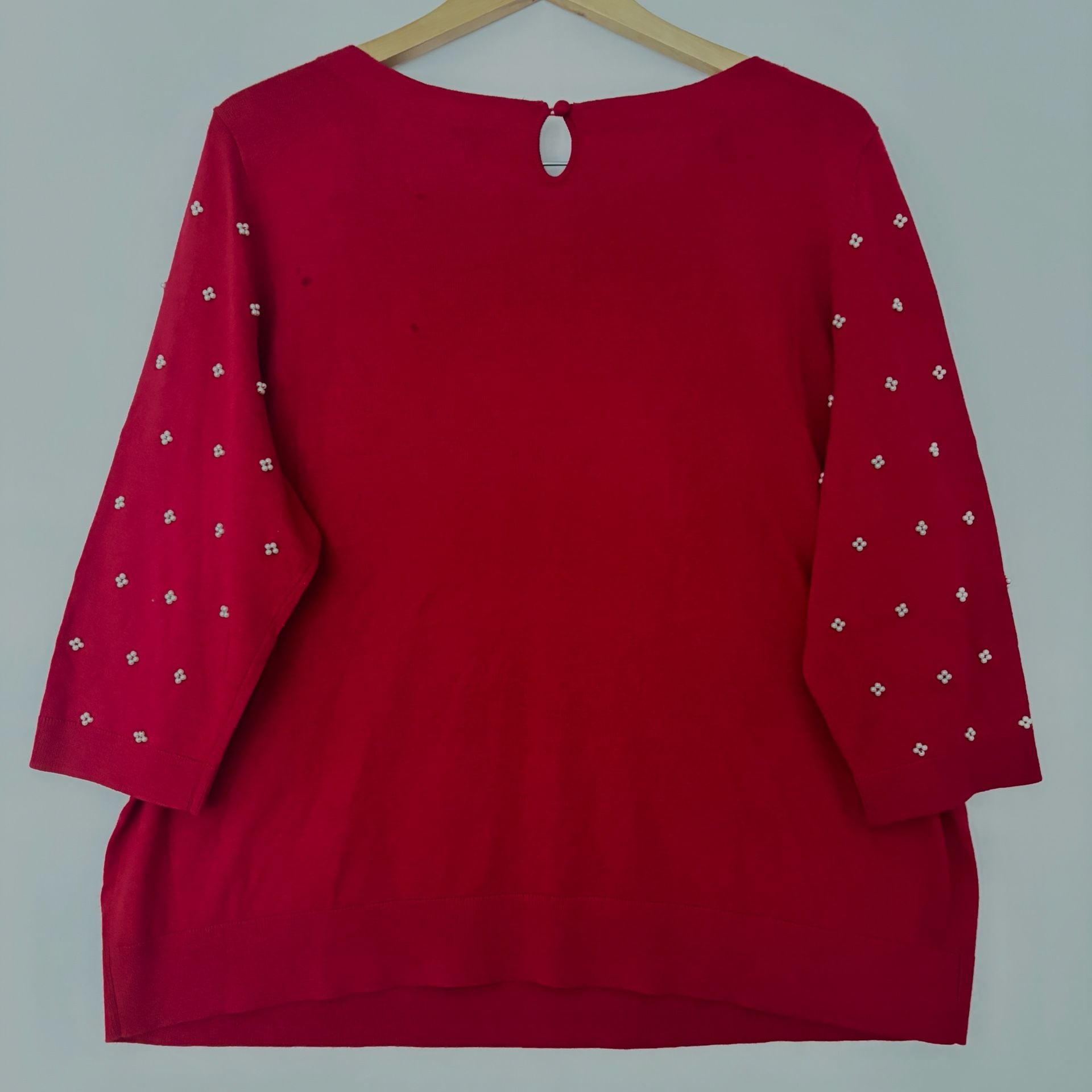 Talbots Women Petites 3Xp Red Pearl Embellished Sweater 8