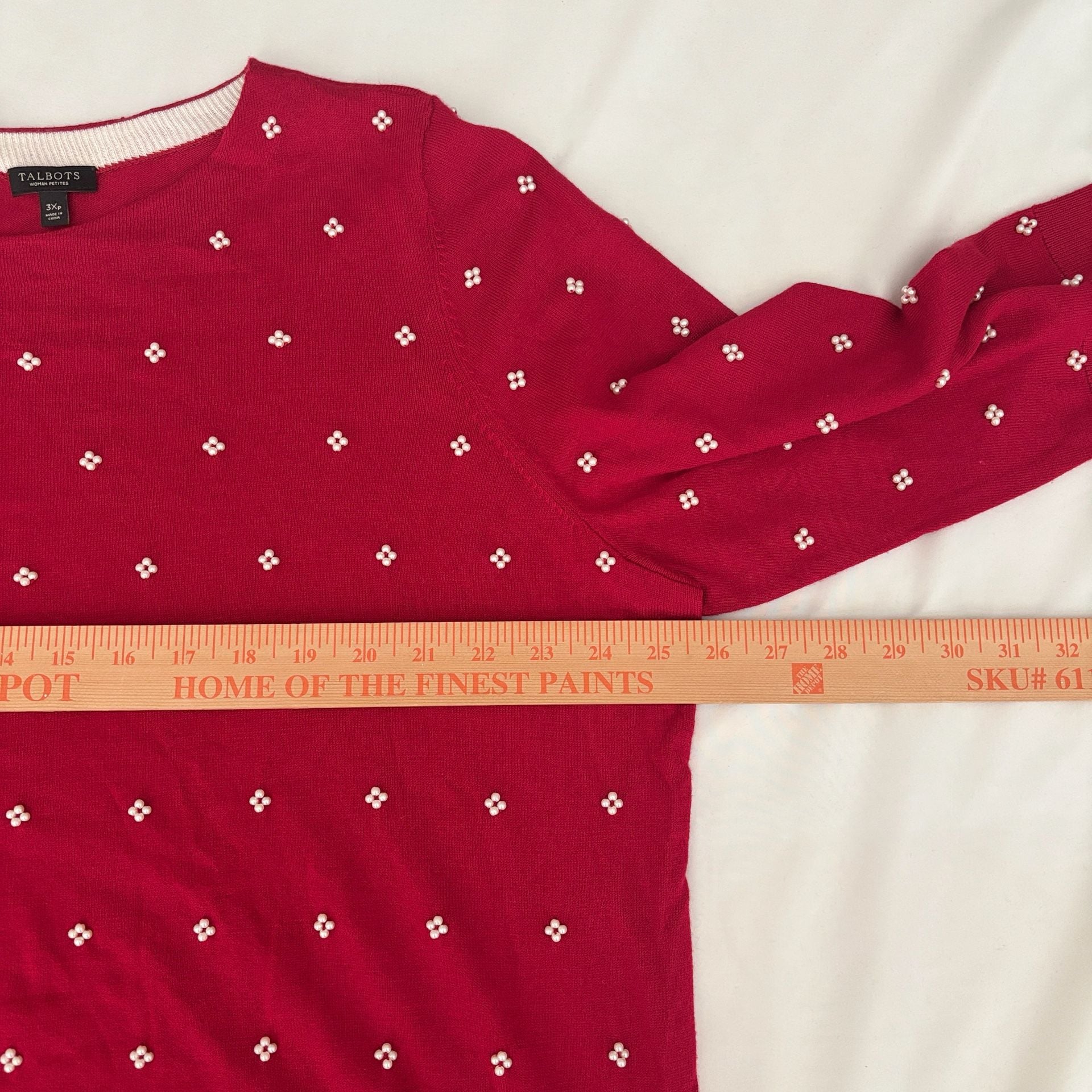 Talbots Women Petites 3Xp Red Pearl Embellished Sweater 9