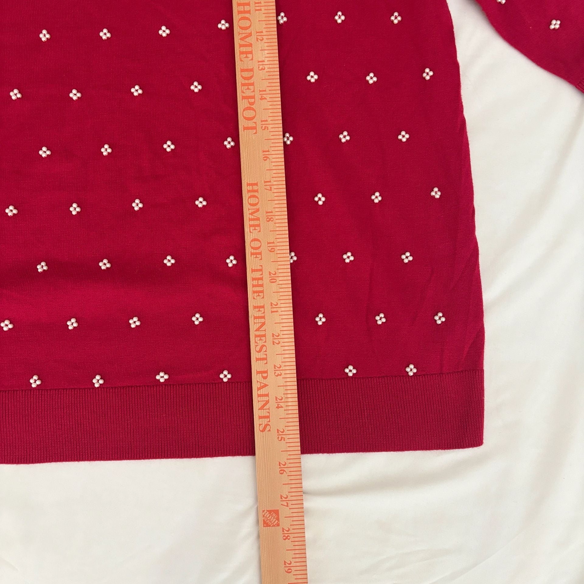 Talbots Women Petites 3Xp Red Pearl Embellished Sweater 10