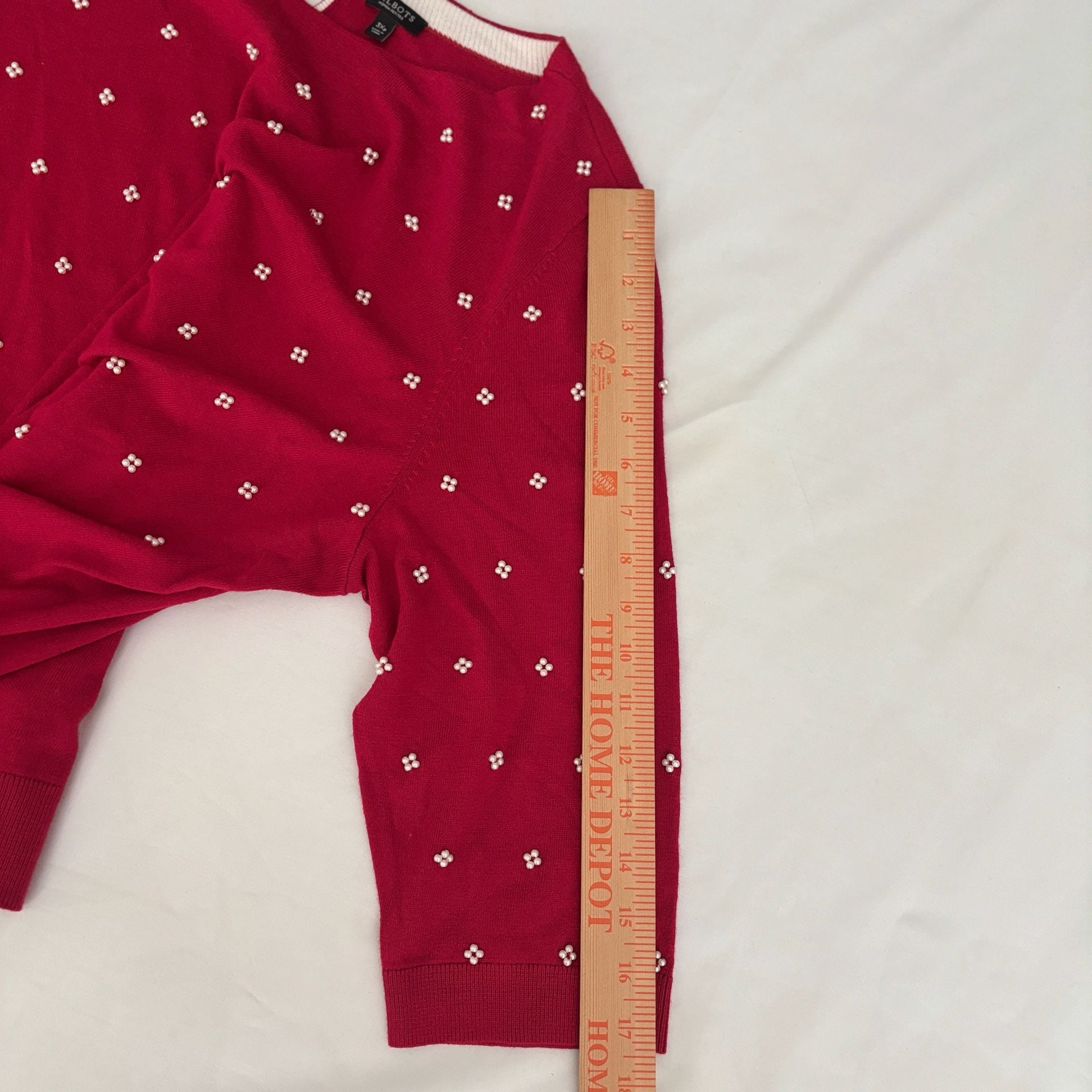 Talbots Women Petites 3Xp Red Pearl Embellished Sweater 11