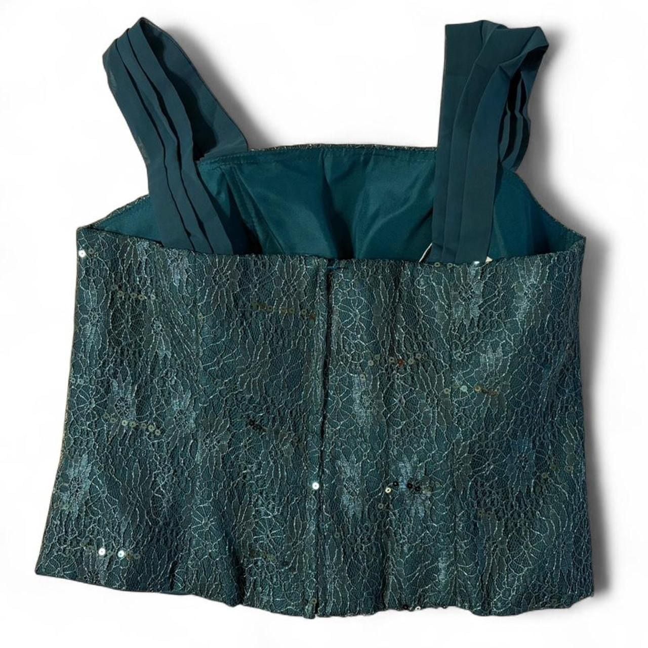 Wedding Dress Teal Lace Sequin Corset Top Size US 4 3