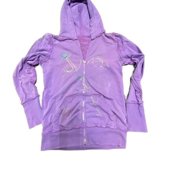 Retribution Purple Anchor Graphic Zip-Up Hoodie