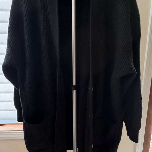 Aerie Black Ribbed Button-Front Cardigan Sweater Size M