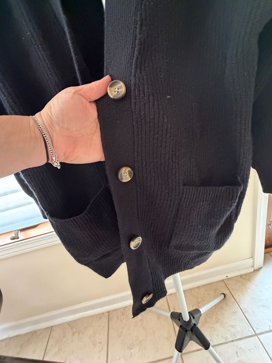 Aerie Black Ribbed Button-Front Cardigan Sweater Size M 3