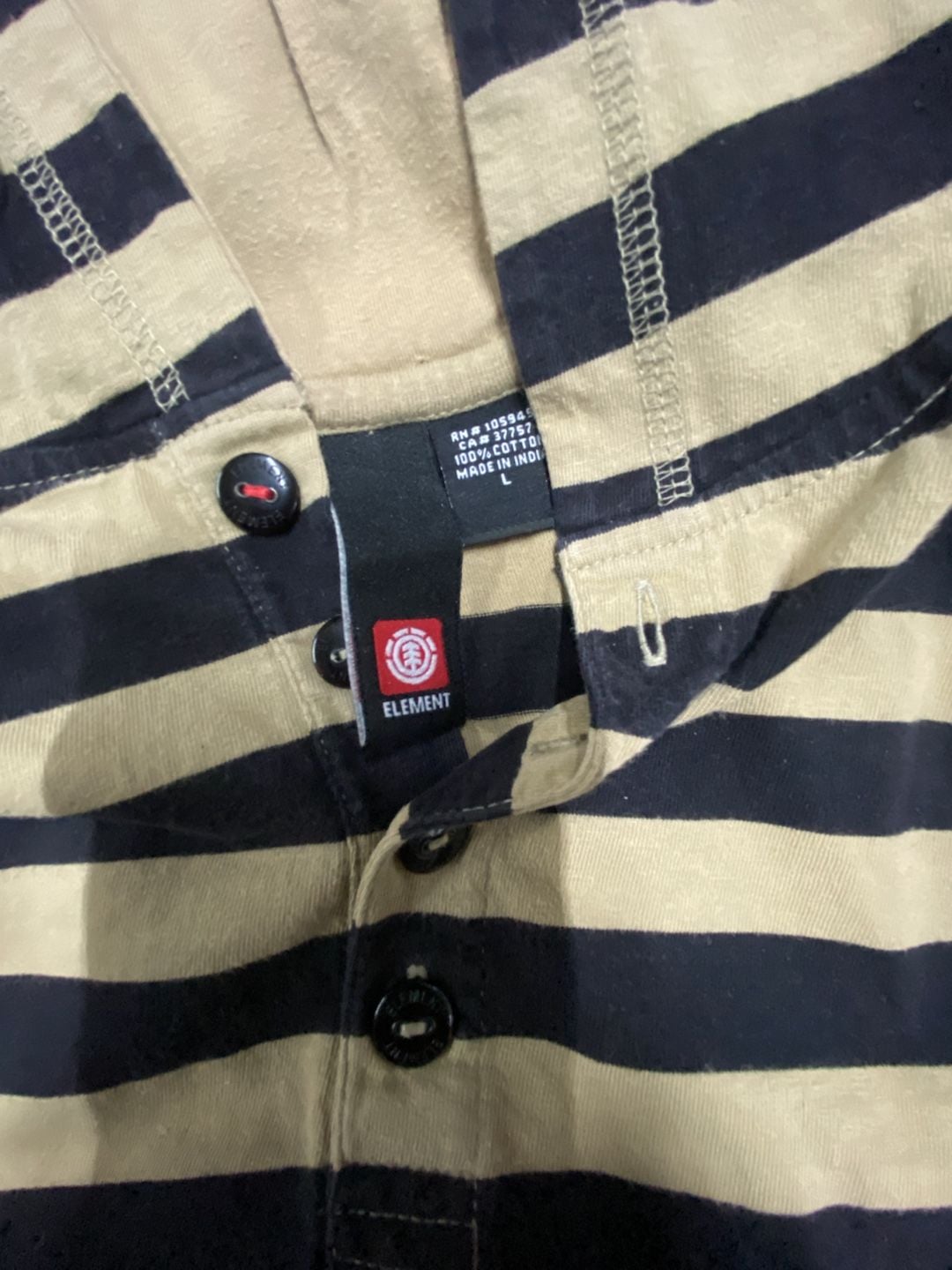 Element Striped Long Sleeve Henley Hoodie Size L 4