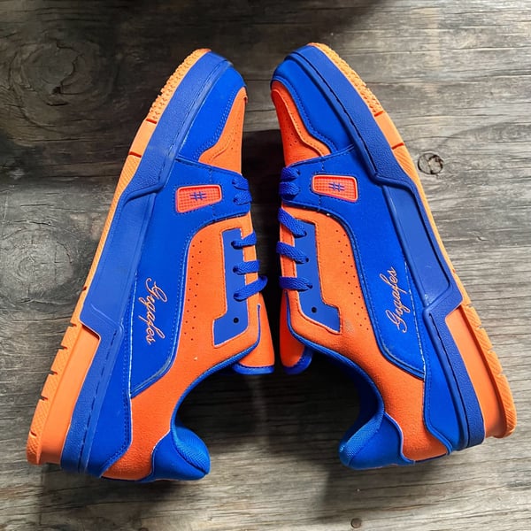 Gagafes Blue and Orange Low Top Sneakers Knicks Colorway