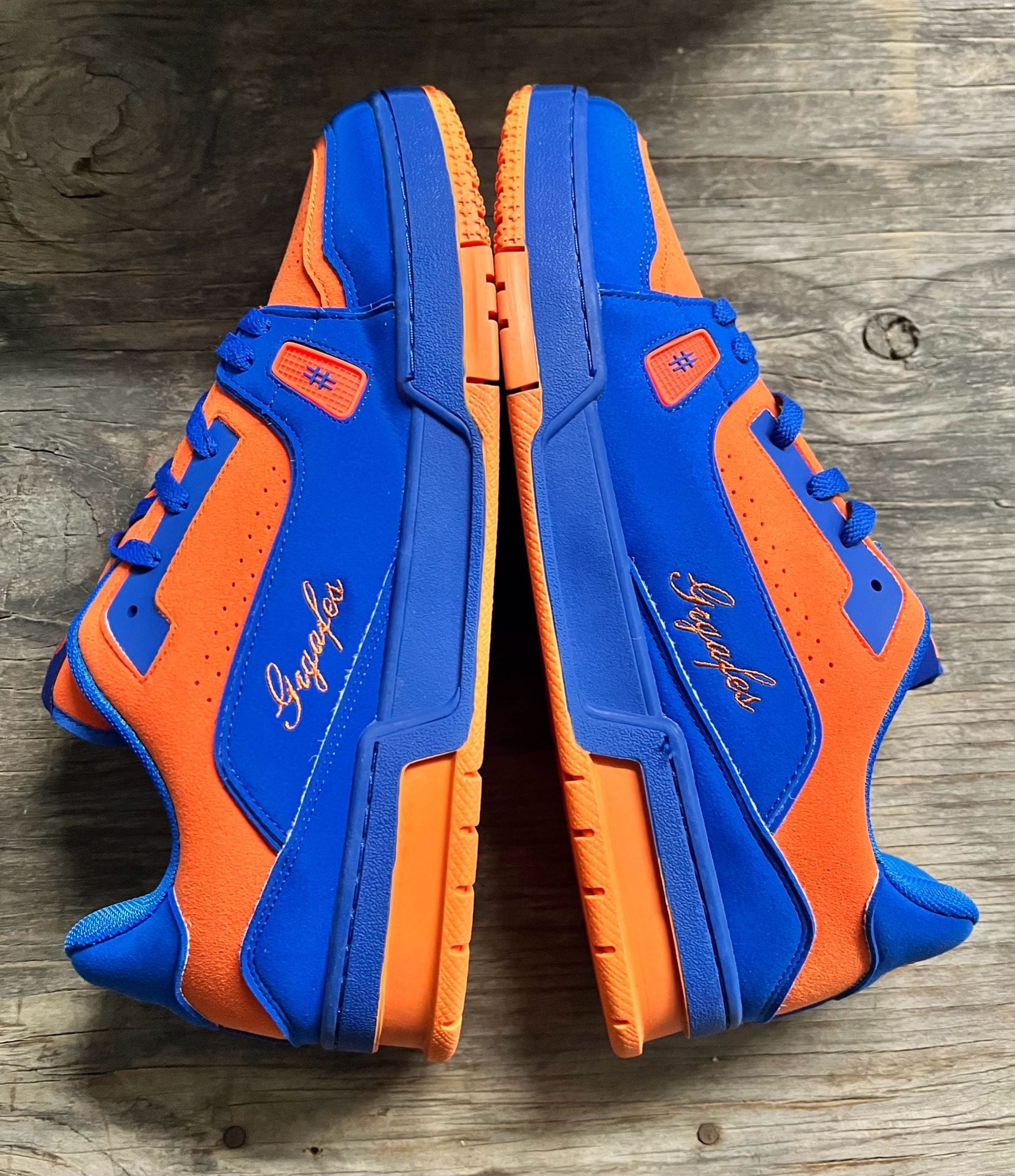 Gagafes Blue and Orange Low Top Sneakers Knicks Colorway 3