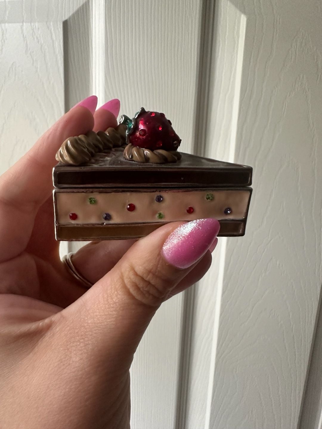 Enamel Rhinestone Chocolate Cake Slice Trinket Box 1