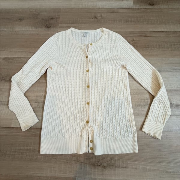 Vintage L.L.Bean Cream Cable Knit Cardigan Sweater Women's Size M - Cottagecore