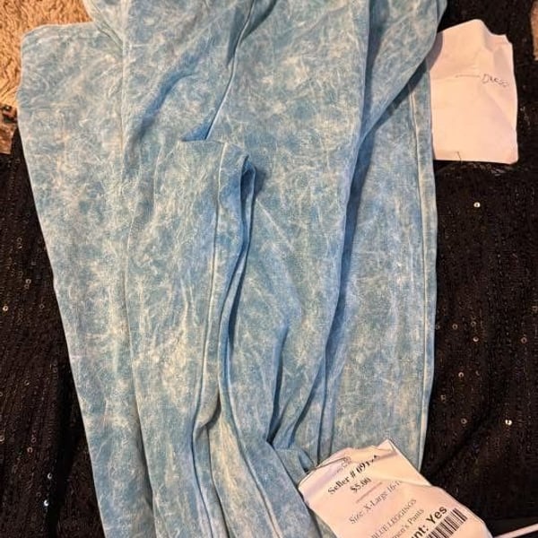 Blue Acid Wash Leggings Women's Size XL