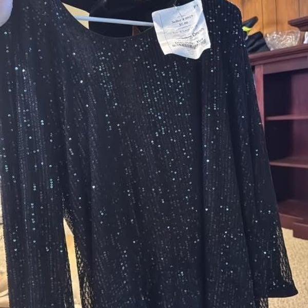 Black Sequin Long Sleeve Dress Size Large