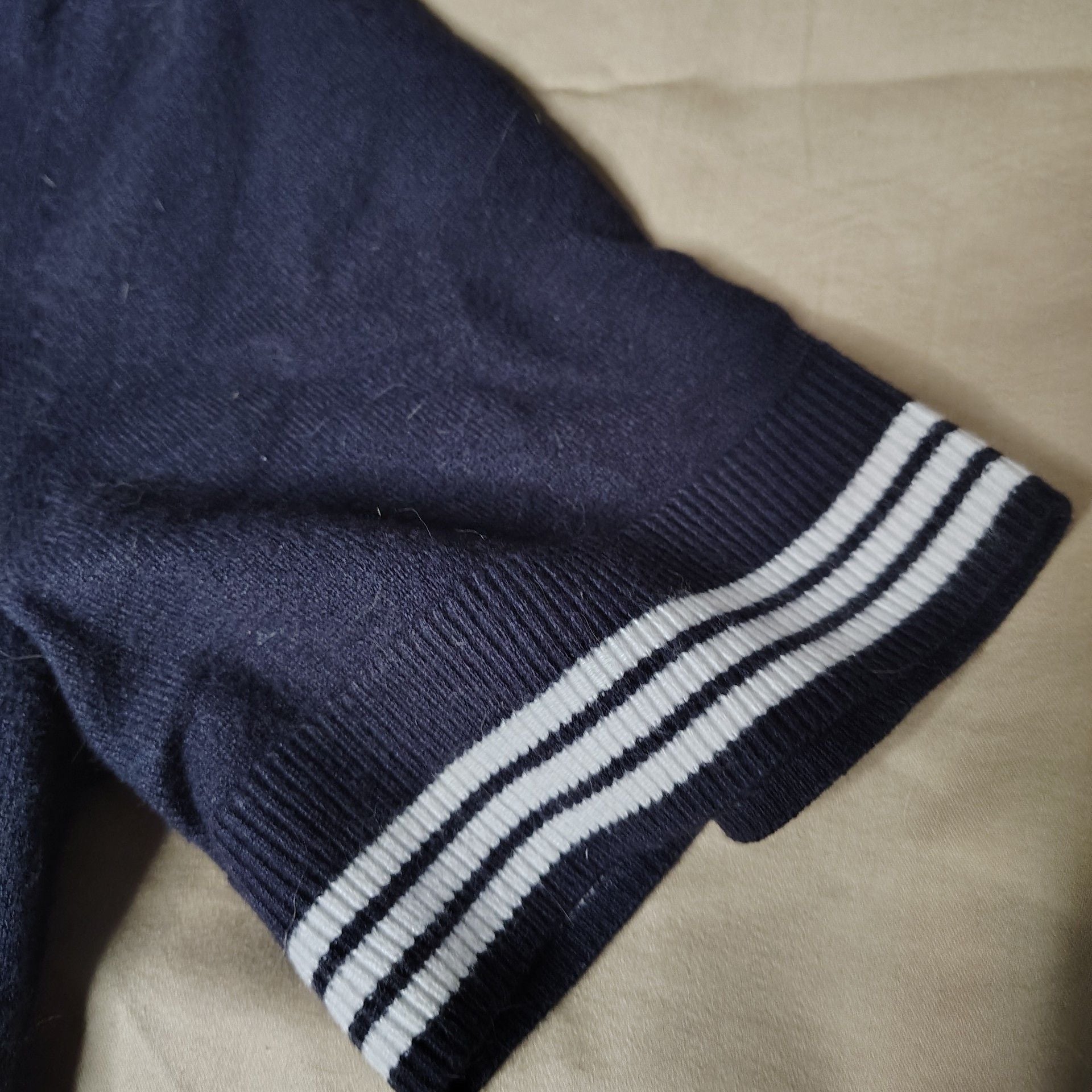 Free Assembly Preppy/sporty Navy Blue Striped Trim Short Sleeve Knit Sweater 4