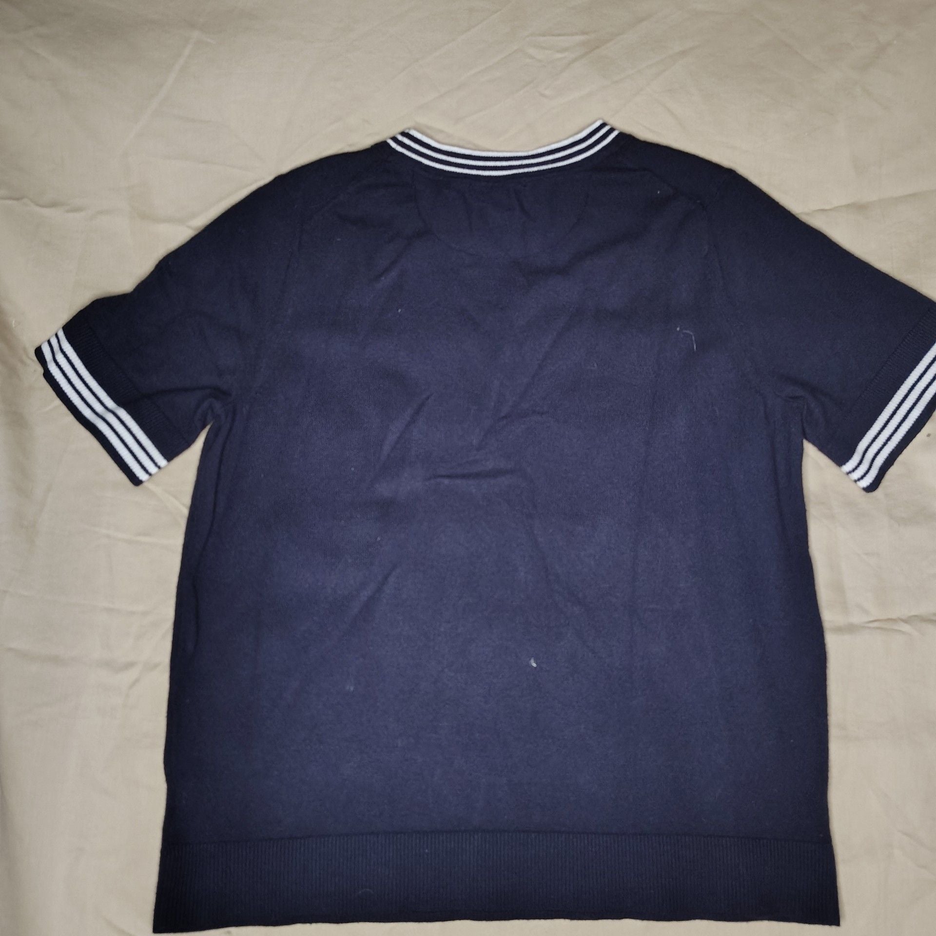 Free Assembly Preppy/sporty Navy Blue Striped Trim Short Sleeve Knit Sweater 7
