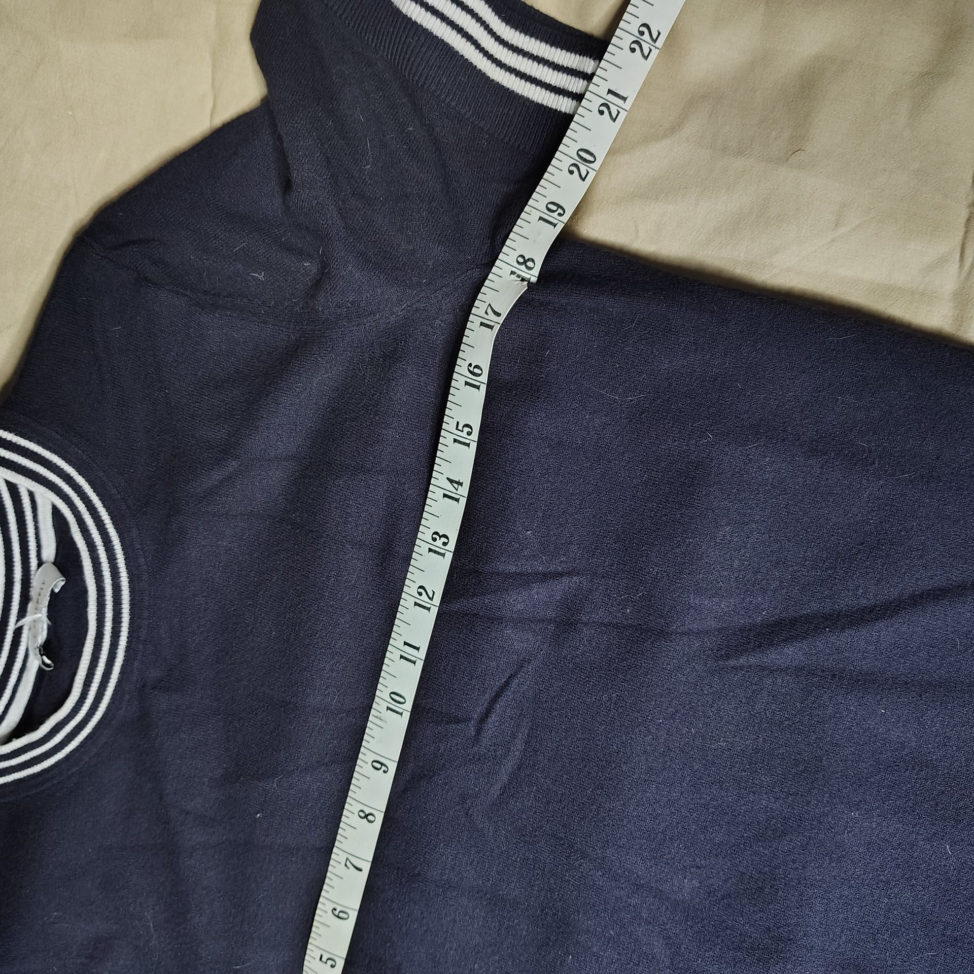 Free Assembly Preppy/sporty Navy Blue Striped Trim Short Sleeve Knit Sweater 8