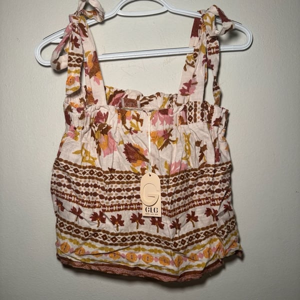 GLG Good Luck Gem Floral Print Tie Strap Tank Top Size S