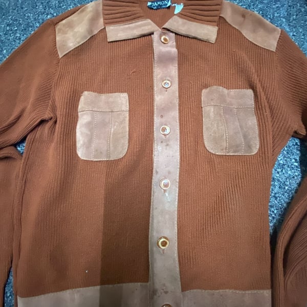 Vintage Damon Made in Italy Suede Trim Knit Cardigan Sweater