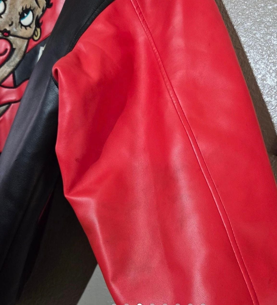 Vintage Betty Boop by Excelled Faux Leather Varsity Jacket Size L 7
