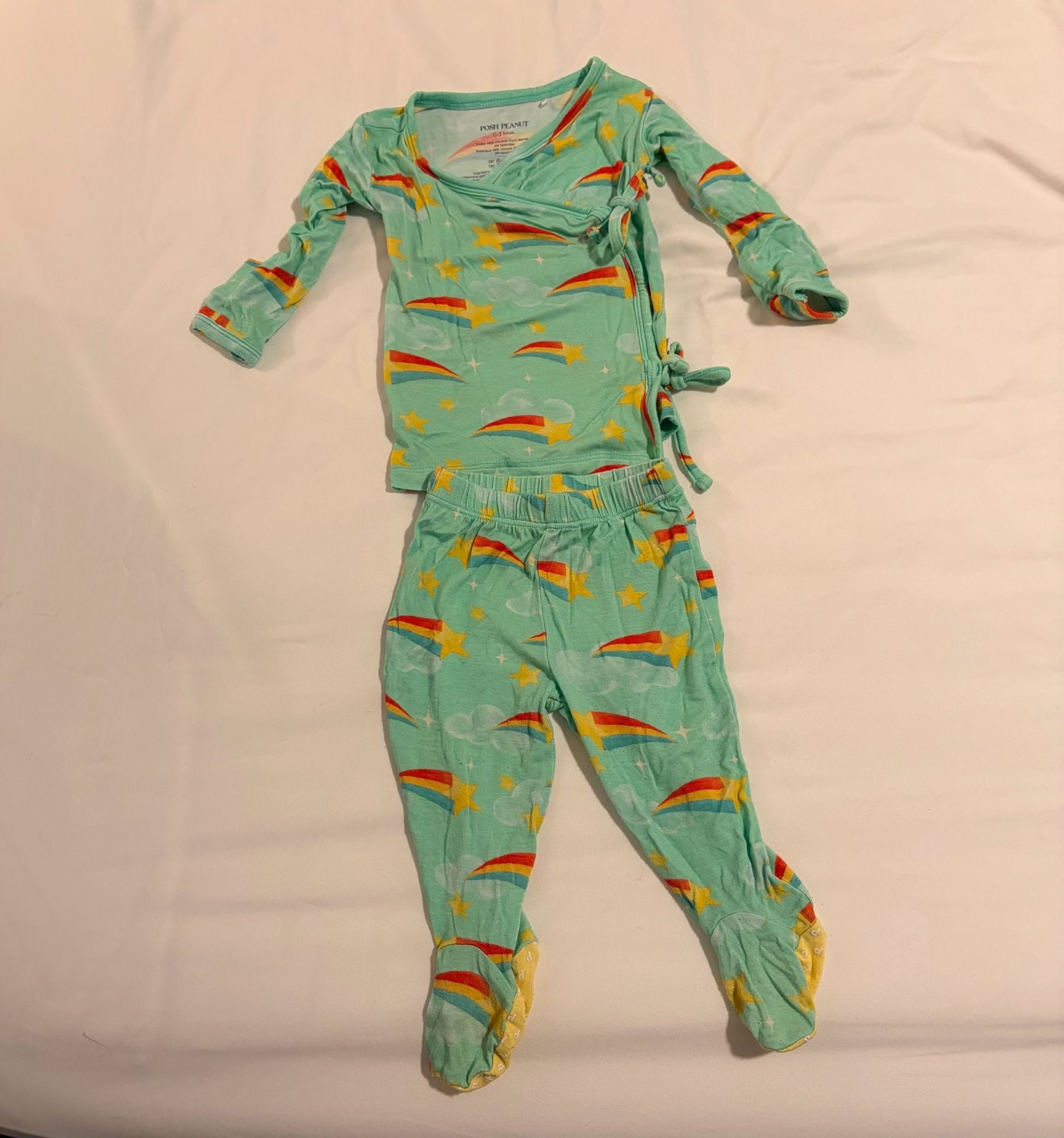 Posh Peanut Baby Footie Pajama Set 0-3 Mos Rainbow Star Print 1