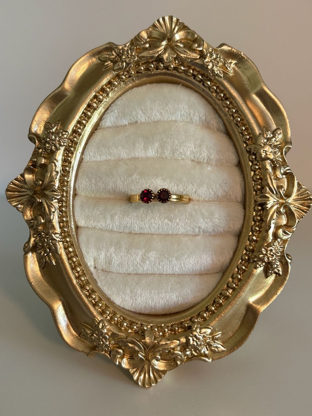 Vintage Sarah Cov Two-Stone Red Glass Bypass Ring Adjustable 2