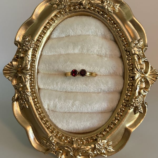 Vintage Sarah Cov Two-Stone Red Glass Bypass Ring Adjustable