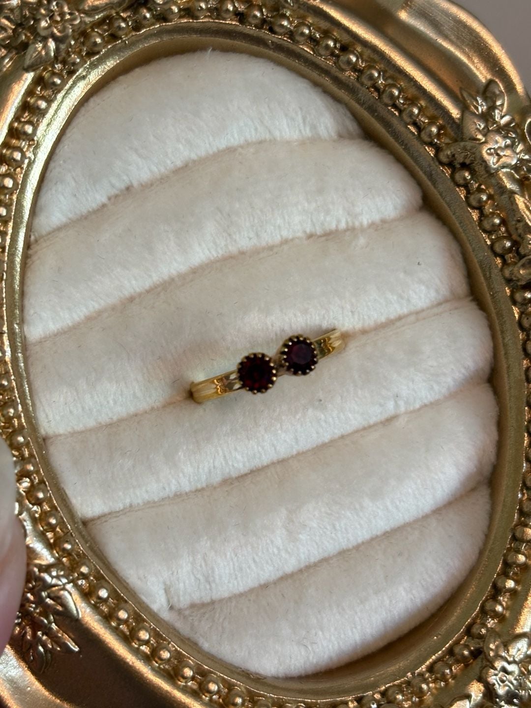 Vintage Sarah Cov Two-Stone Red Glass Bypass Ring Adjustable 4