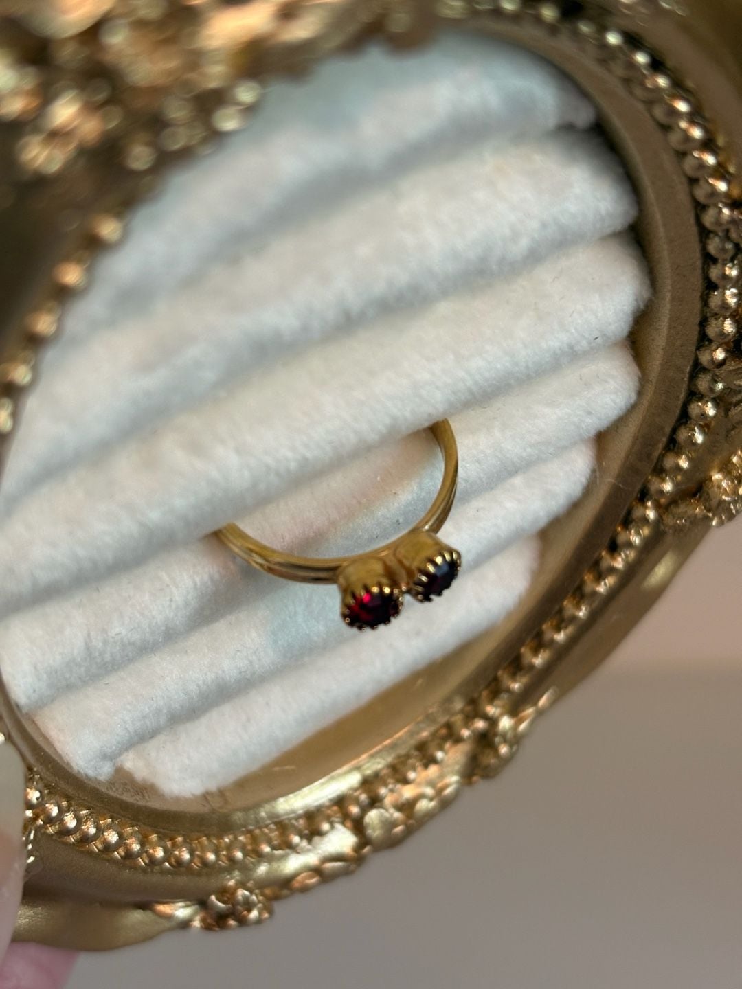 Vintage Sarah Cov Two-Stone Red Glass Bypass Ring Adjustable 5