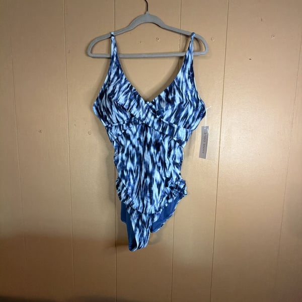 Anne Cole Women's One-Piece Swimsuit Blue White Size 16