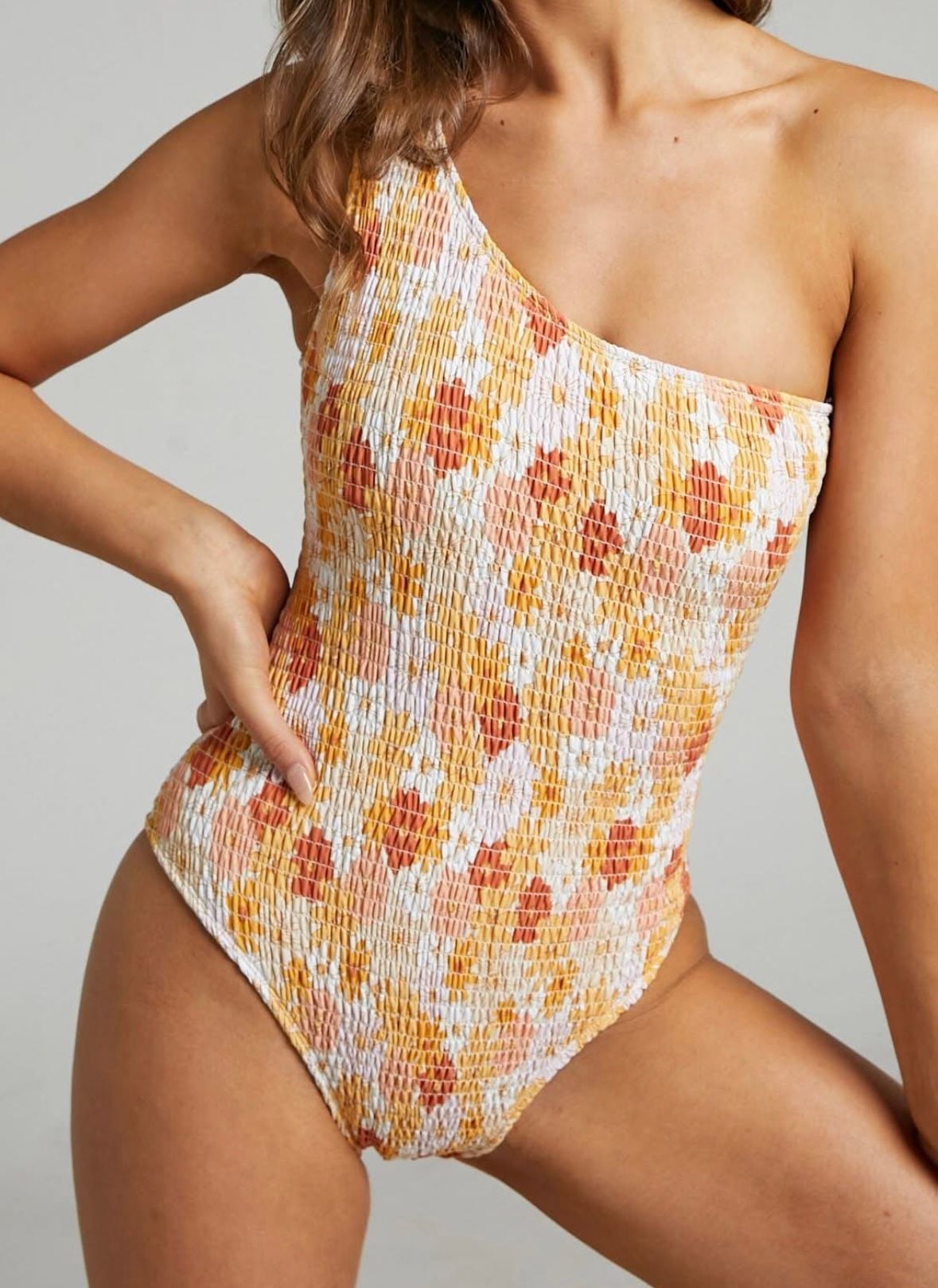 Charlie Holiday Floral One-Shoulder Shirred One-Piece Swimsuit Size L 1