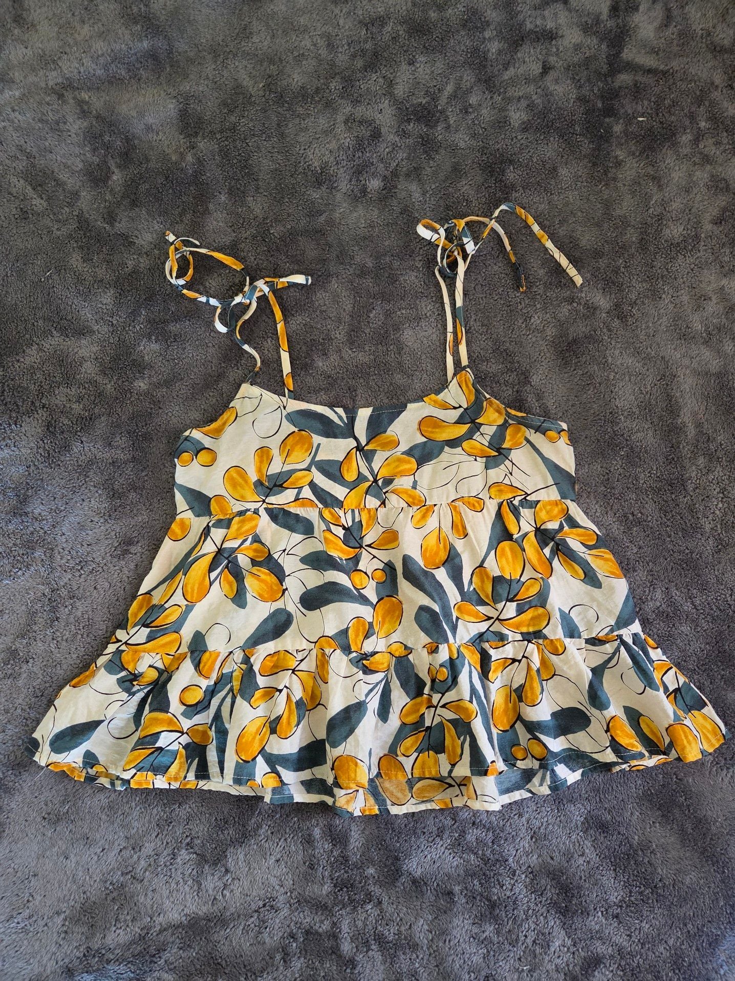 MINE Women's Floral Tiered babydoll Tie-Strap Tank Top Size M 2