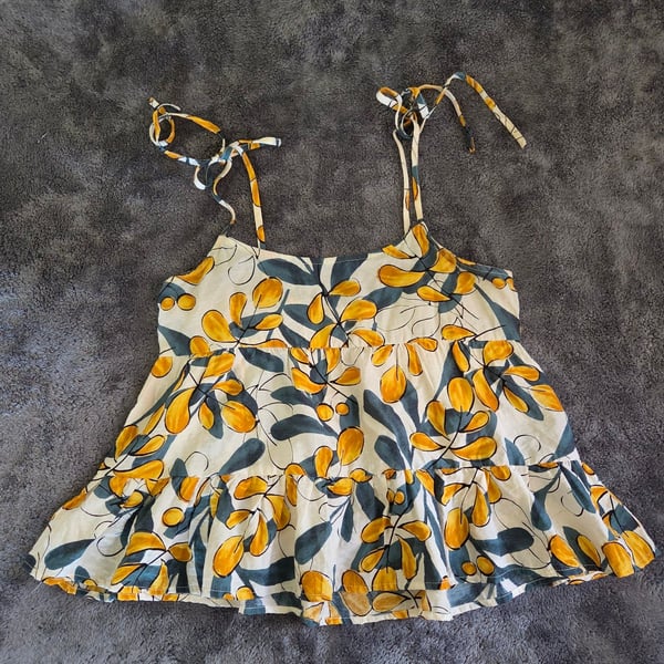 MINE Women's Floral Tiered babydoll Tie-Strap Tank Top Size M