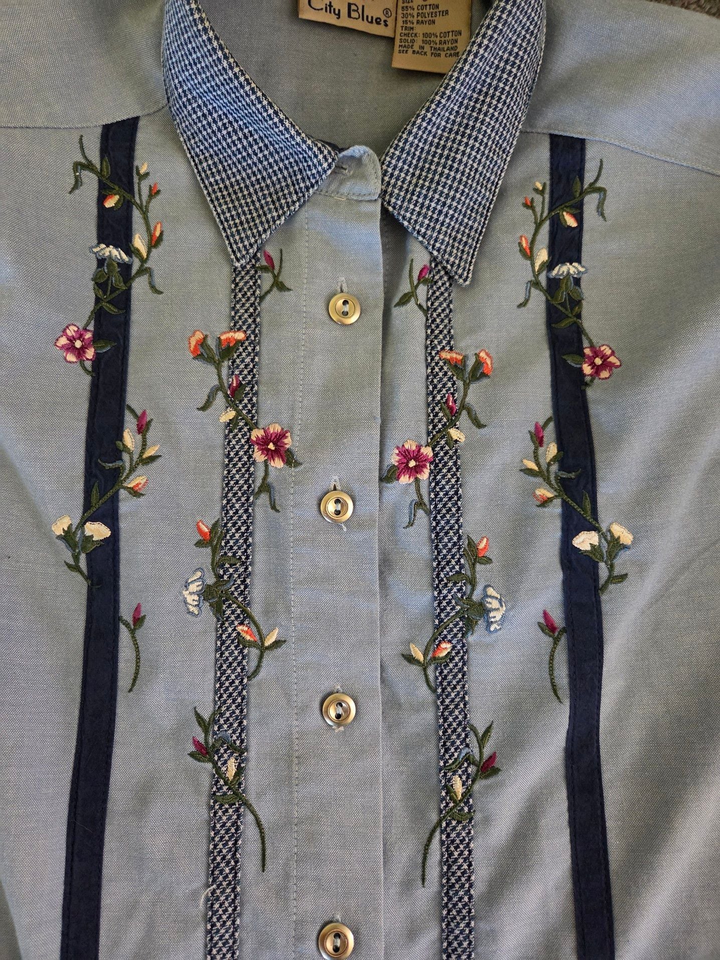 Koret City Blues Floral Embroidered Button Down Shirt Size S 3