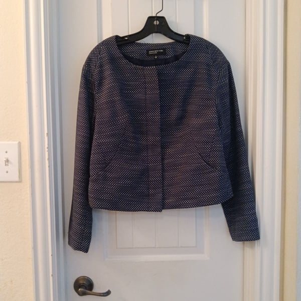 Jones New York Collection Women's Size 6 Navy Blue Textured Zip-Front Jacket