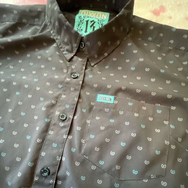 Dixxon Lucky 13 10th Anniversary Short Sleeve Button Down Shirt womans XL