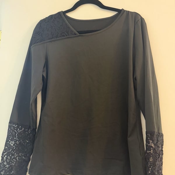 Black Long Sleeve Top with Lace Detail Size XL more like Large