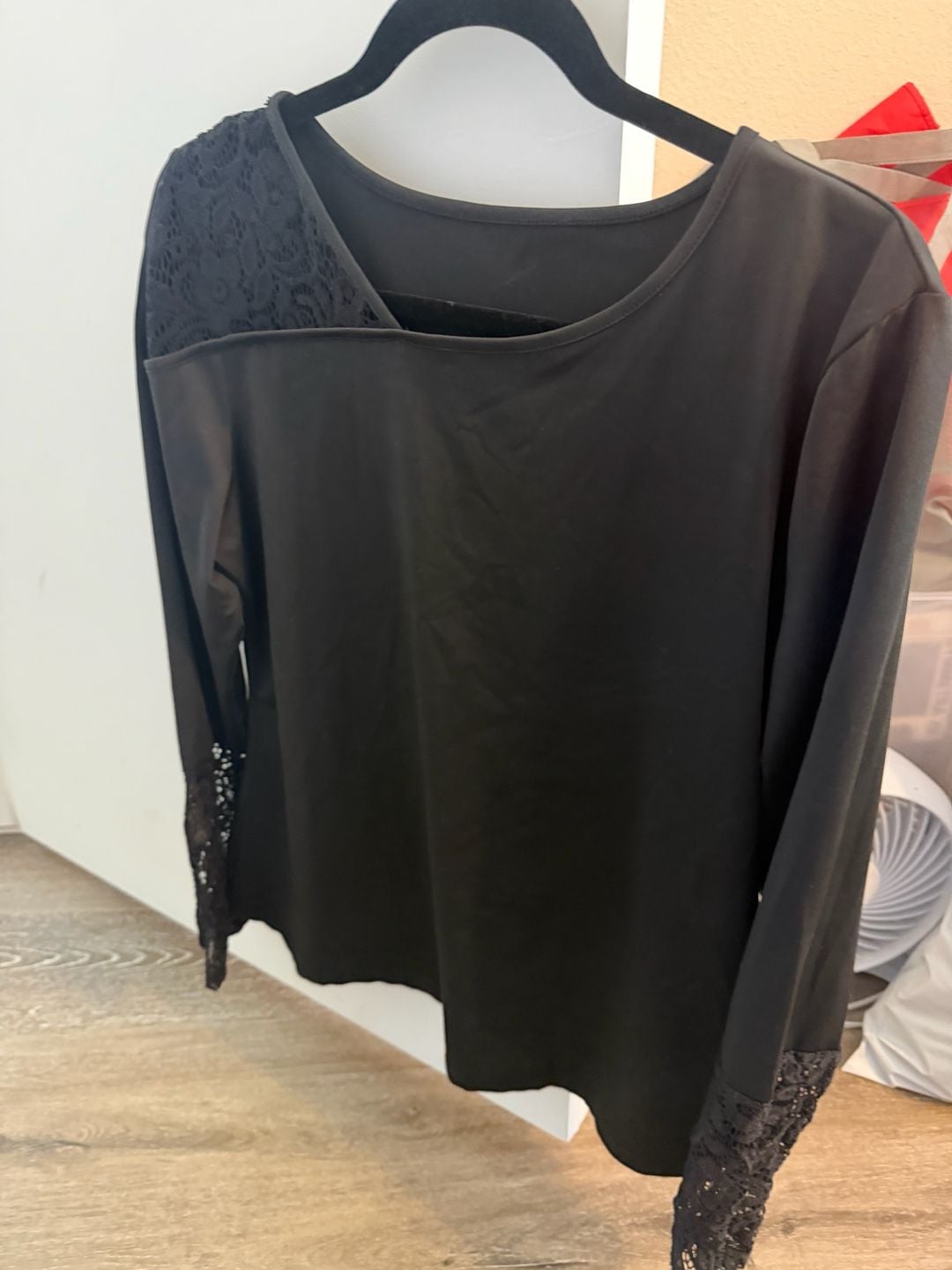 Black Long Sleeve Top with Lace Detail Size XL more like Large 4