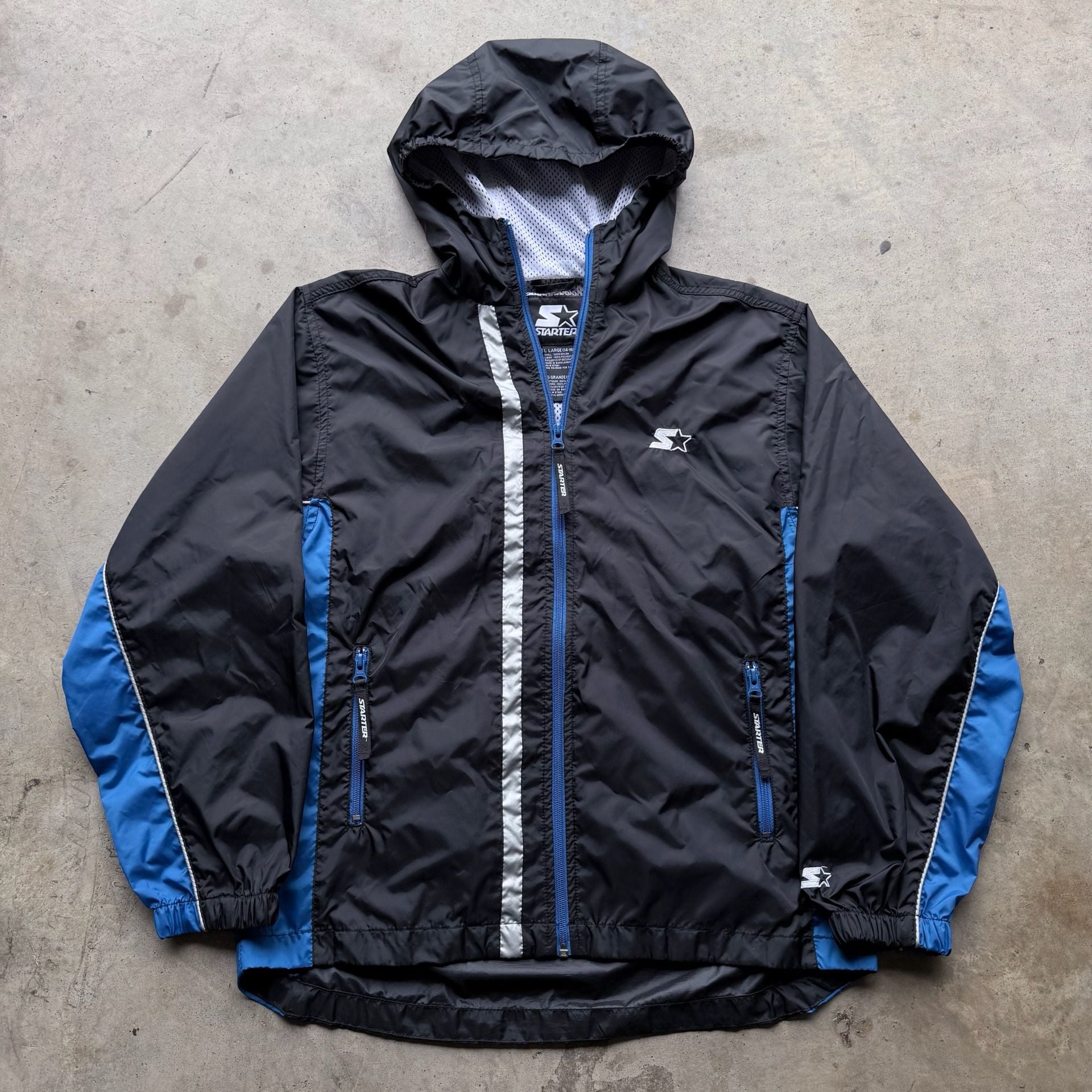 Starter Windbreaker Jacket Black Blue Size Large 2