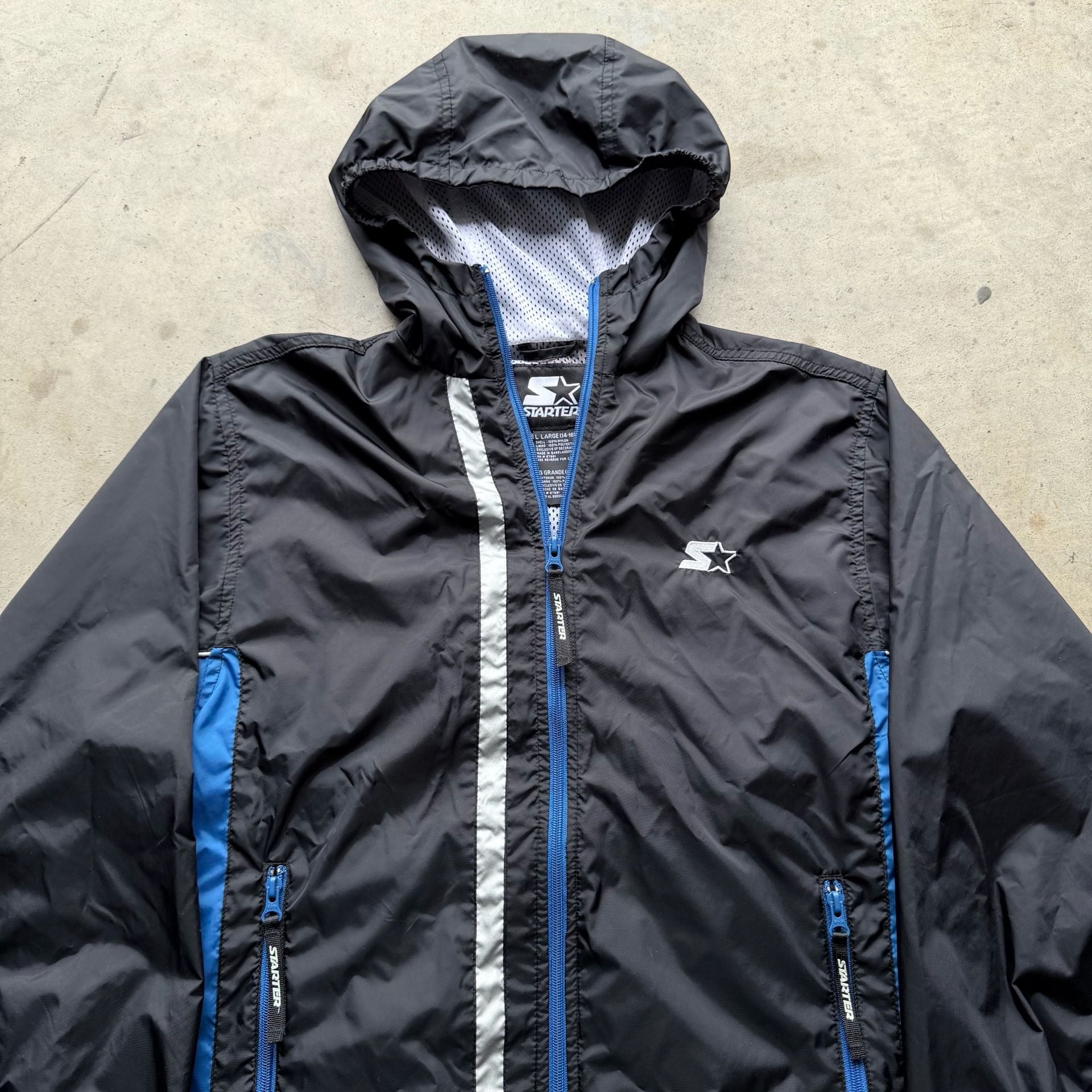 Starter Windbreaker Jacket Black Blue Size Large 4